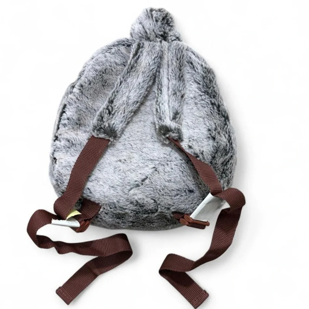 Cute Fluffy Plush Mini Backpack Kawaii Grey Fairycore Faux Fur Cottagecore